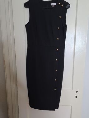 Calvin Klein Black Sleeveless Midi Dress with Gold Button Detail Size 6